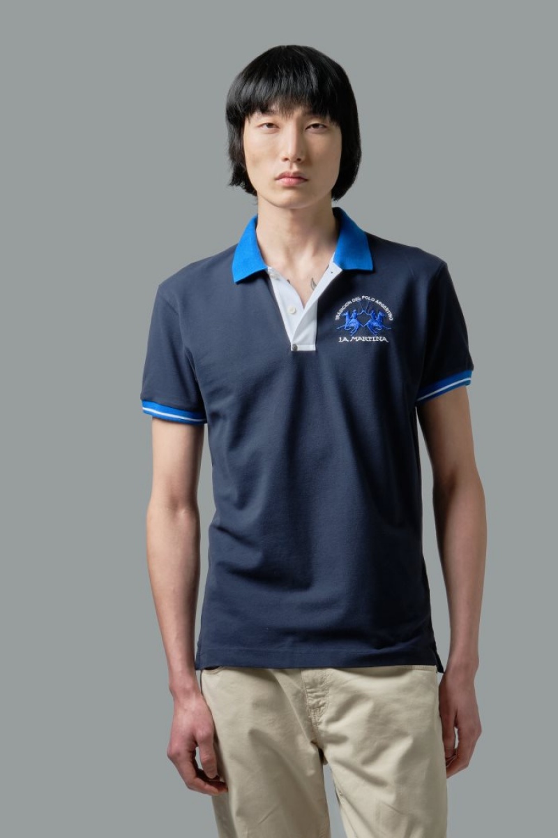 La Martina Slim-fit Stretch Piqué Muške Polo Majica Tamnoplave | GIZ-6421