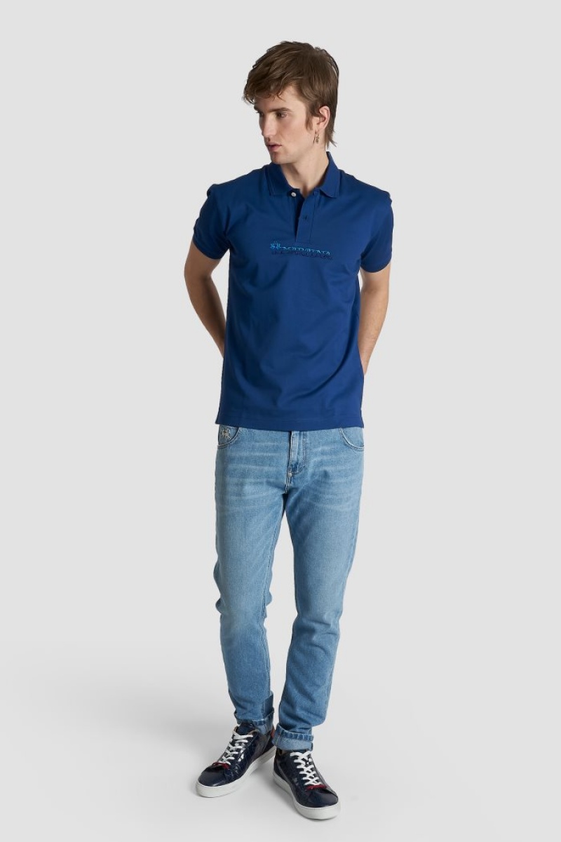 La Martina Slim-fit Stretch Piqué Muške Polo Majica Plave | YTE-3729