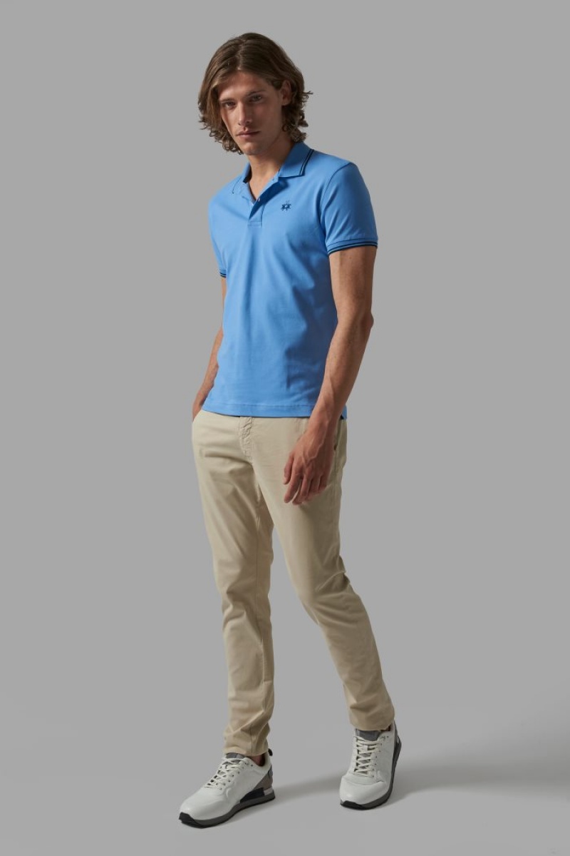 La Martina Slim-fit Stretch Piqué Muške Polo Majica Plave | GVL-9395