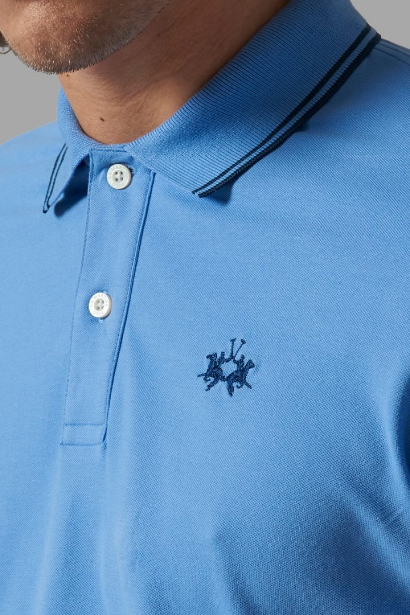 La Martina Slim-fit Stretch Piqué Muške Polo Majica Plave | GVL-9395