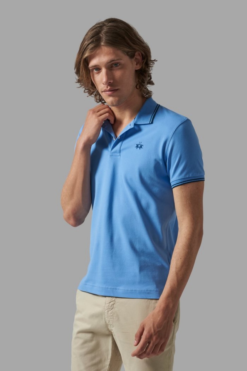 La Martina Slim-fit Stretch Piqué Muške Polo Majica Plave | GVL-9395