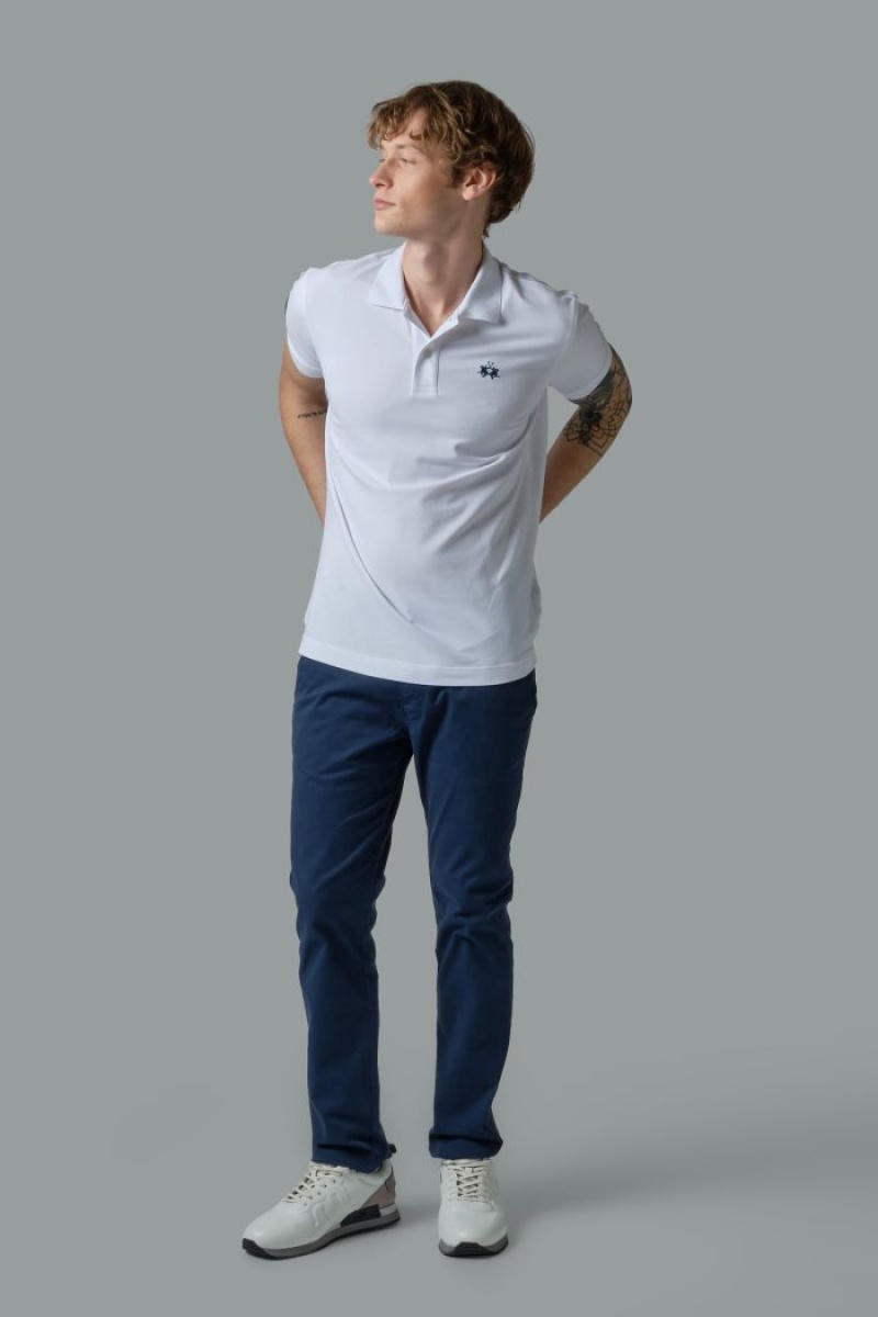 La Martina Slim-fit Stretch Piqué Muške Polo Majica Bijele | SEP-7236