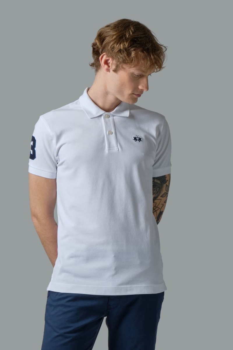 La Martina Slim-fit Stretch Piqué Muške Polo Majica Bijele | SEP-7236