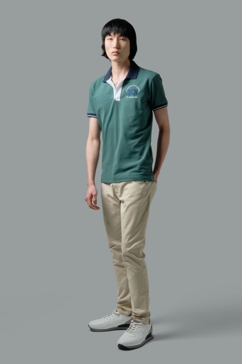 La Martina Slim-fit Stretch Piqué Muške Polo Majica Zelene | GXM-8809