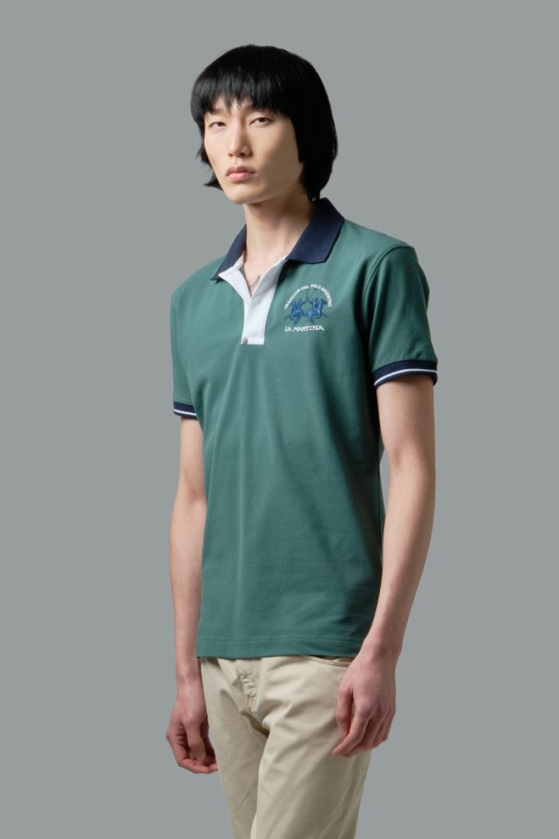 La Martina Slim-fit Stretch Piqué Muške Polo Majica Zelene | GXM-8809