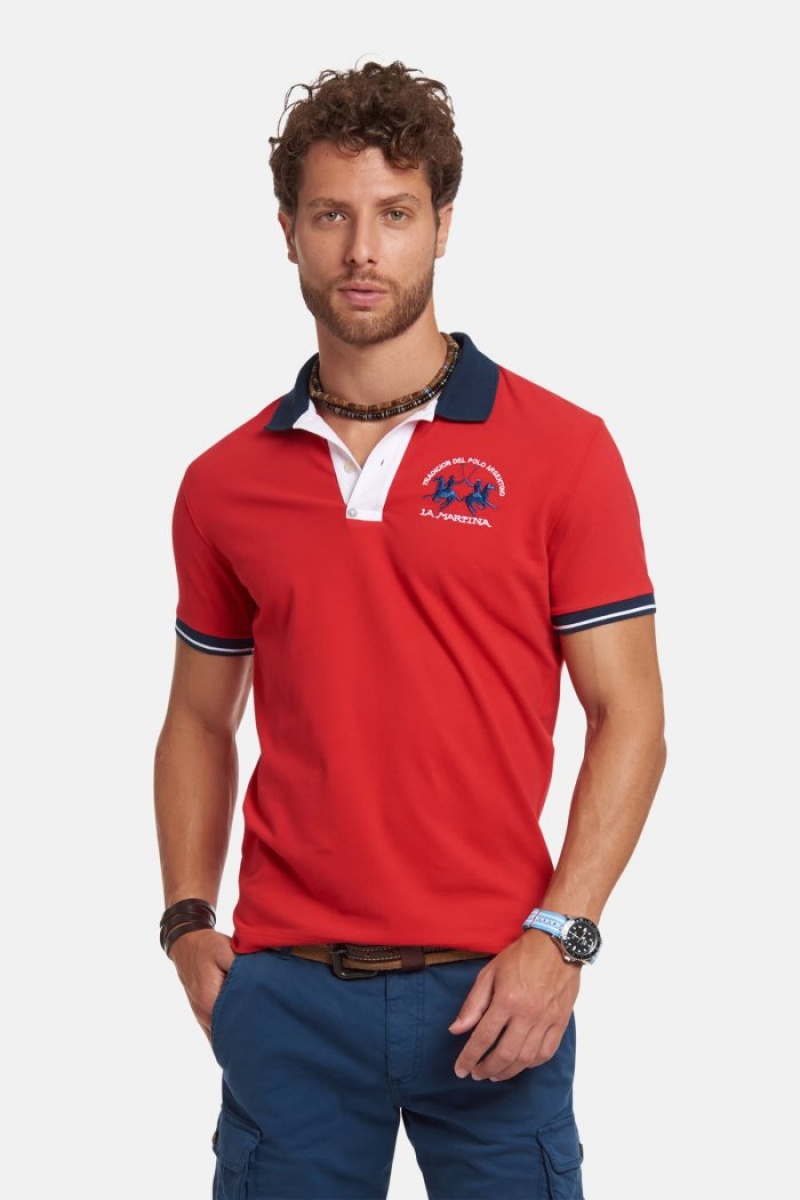 La Martina Slim-fit Stretch Piqué Muške Polo Majica Crvene | JZX-8671