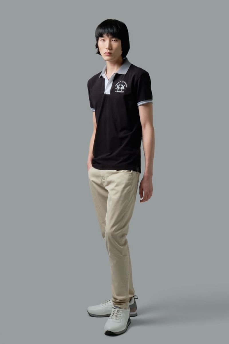 La Martina Slim-fit Stretch Piqué Muške Polo Majica Crne | AMR-5914