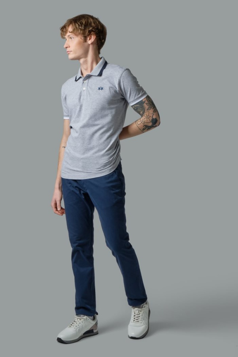 La Martina Slim-fit Stretch Piqué Muške Polo Majica Svijetlo Sive | BHG-2287