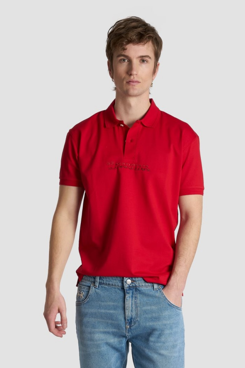 La Martina Slim-fit Stretch Piqué Muške Polo Majica Crvene | UEL-3523