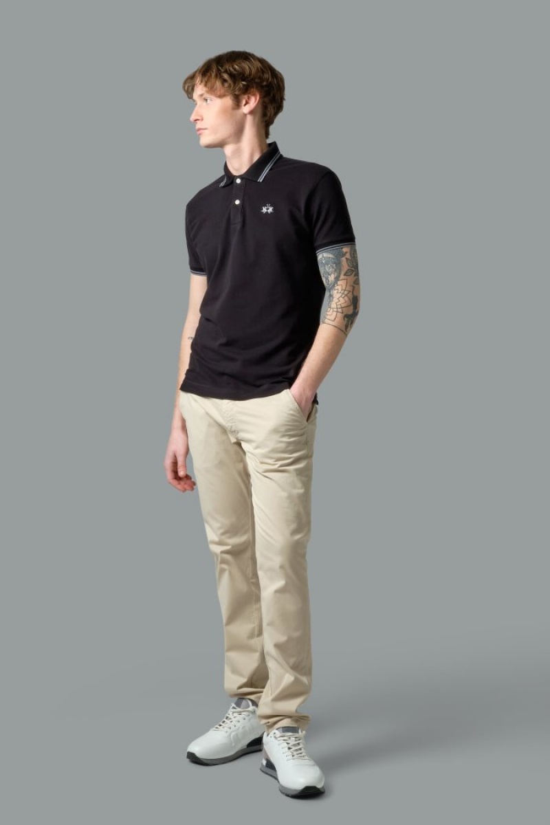 La Martina Slim-fit Stretch Piqué Muške Polo Majica Crne | XDM-7497