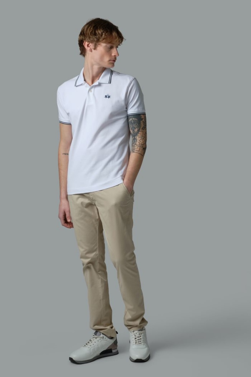 La Martina Slim-fit Stretch Piqué Muške Polo Majica Bijele | LOG-2731