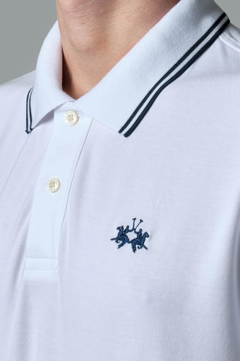 La Martina Slim-fit Stretch Piqué Muške Polo Majica Bijele | LOG-2731