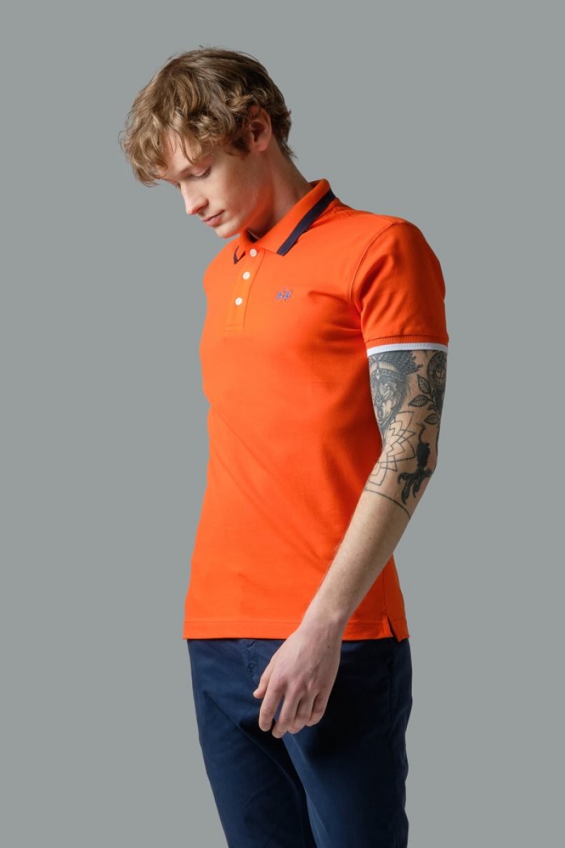 La Martina Slim-fit Stretch Piqué Muške Polo Majica Crvene Narančaste | TGT-4776