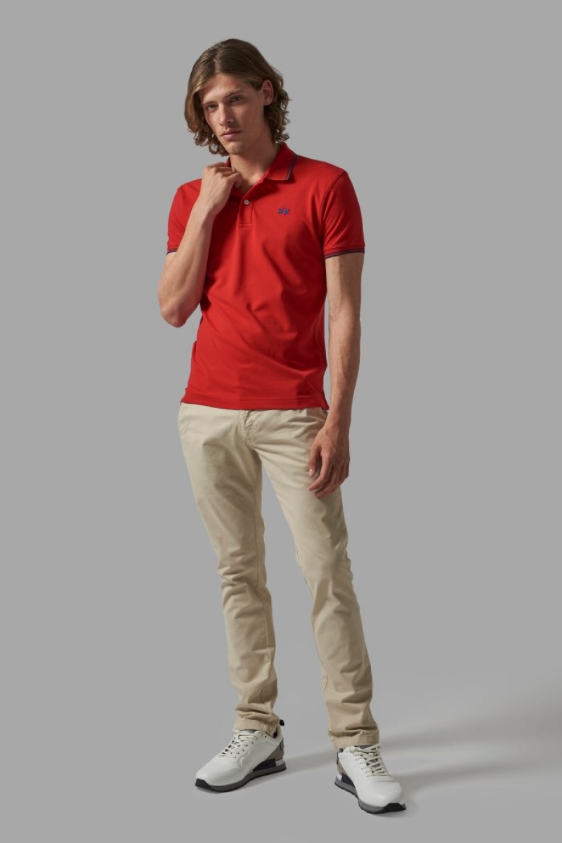 La Martina Slim-fit Stretch Piqué Muške Polo Majica Crvene | GDQ-0966