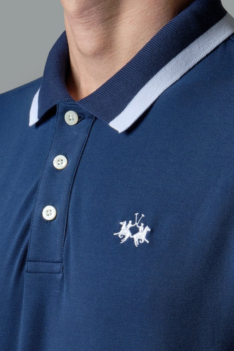 La Martina Slim-fit Stretch Piqué Muške Polo Majica Plave | UPE-0286