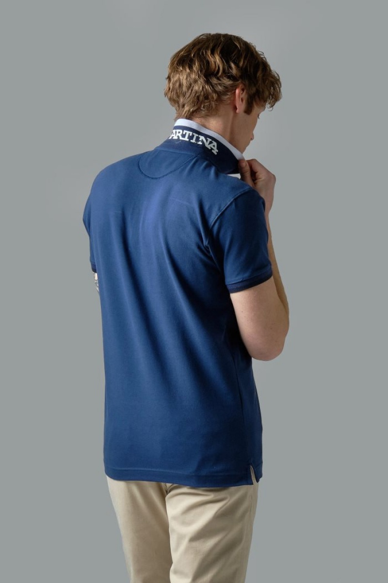 La Martina Slim-fit Stretch Piqué Muške Polo Majica Plave | UPE-0286