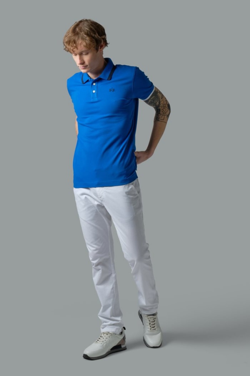 La Martina Slim-fit Stretch Piqué Muške Polo Majica Plave | NXN-5976