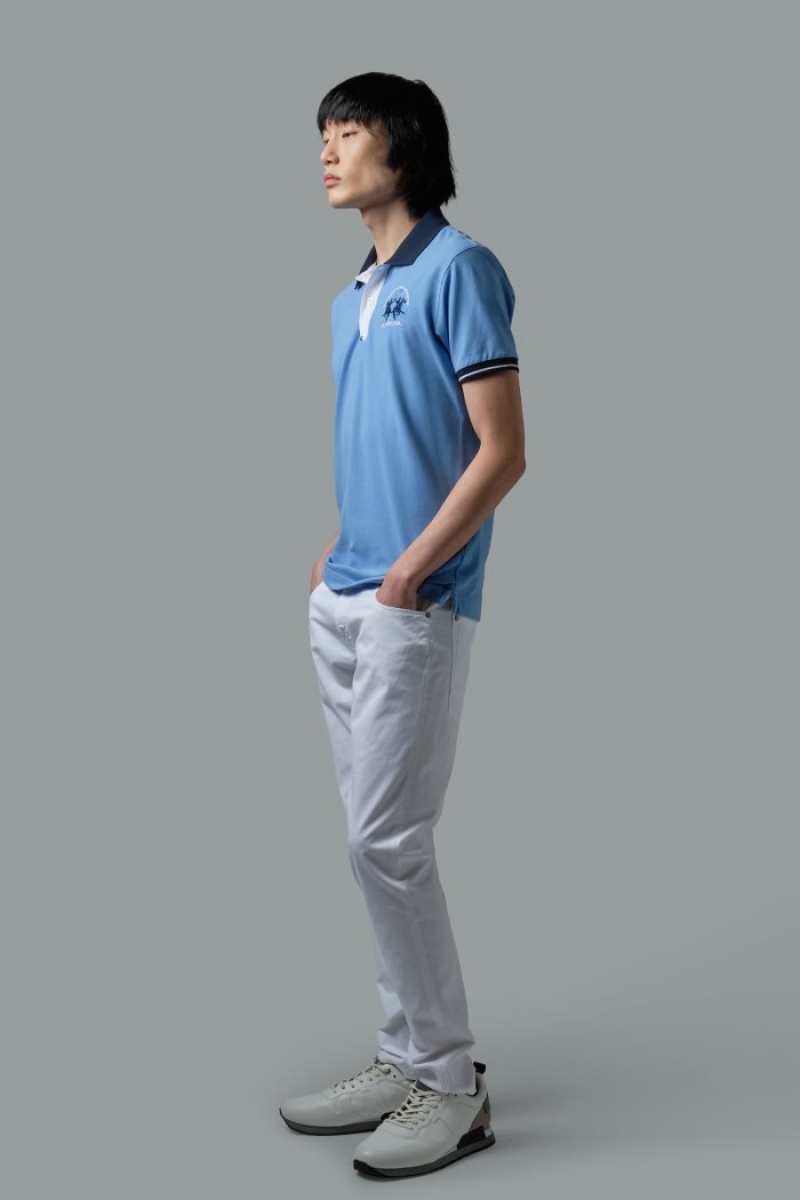 La Martina Slim-fit Stretch Piqué Muške Polo Majica Plave | ZWO-5033